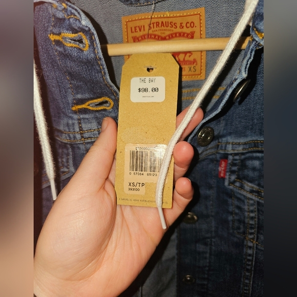 Levis Jean Jacket Boys Girls Blue Denim Gray Hoodie W. Hood Sizs XS BNWTs - Picture 4 of 6